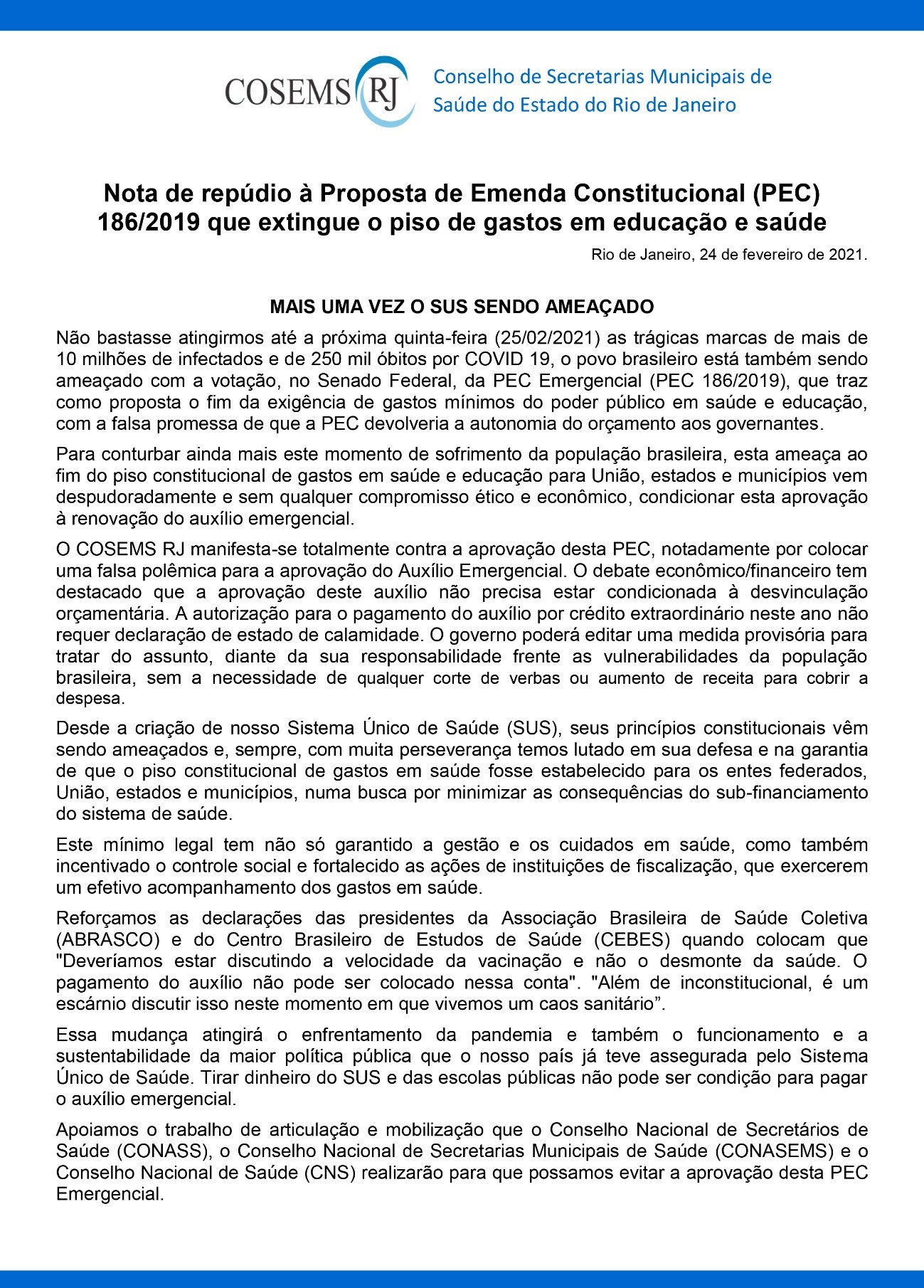 Nota De Repúdio à Proposta De Emenda Constitucional (PEC) 186/2019 Que ...